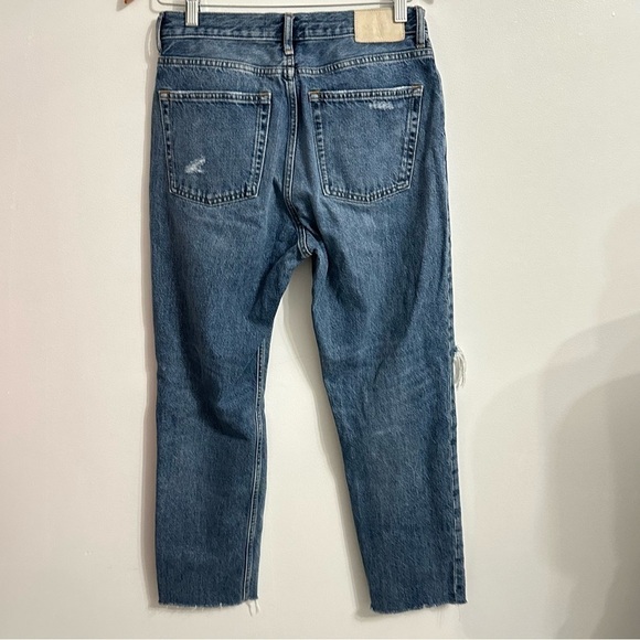 EVERLANE Women's 27 Regular Distressed Frayed Hem Blue Crop The Cheeky Jean - Picture 2 of 10